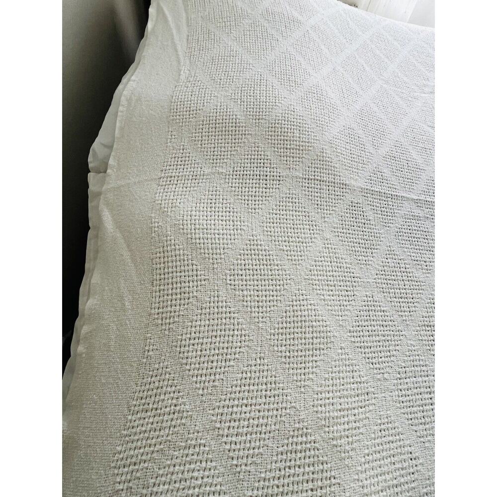 White Cotton Waffle Weave Blanket King USA WPL 1675 Vintage Diamond 25 Beacon ? - Picture 13 of 16